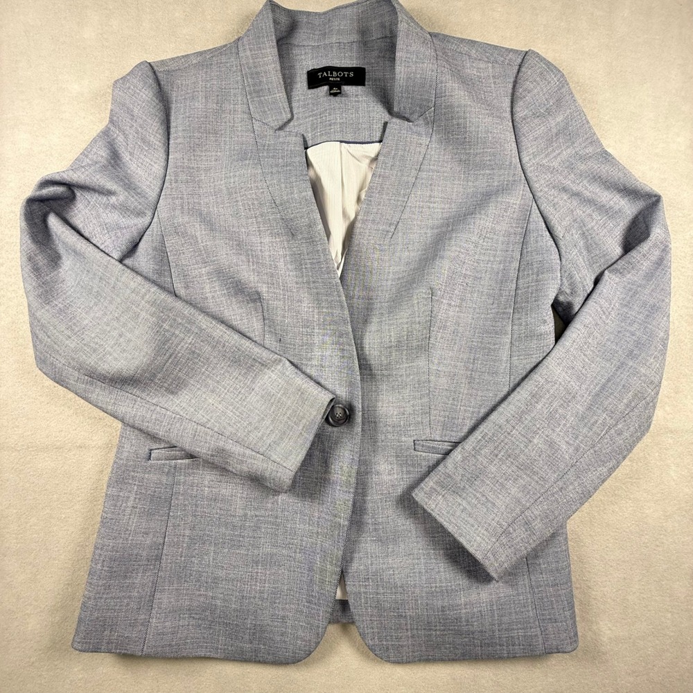 Talbots Womens Blue Blazer Single Button Tailored Preppy Career Jacket Size 4P